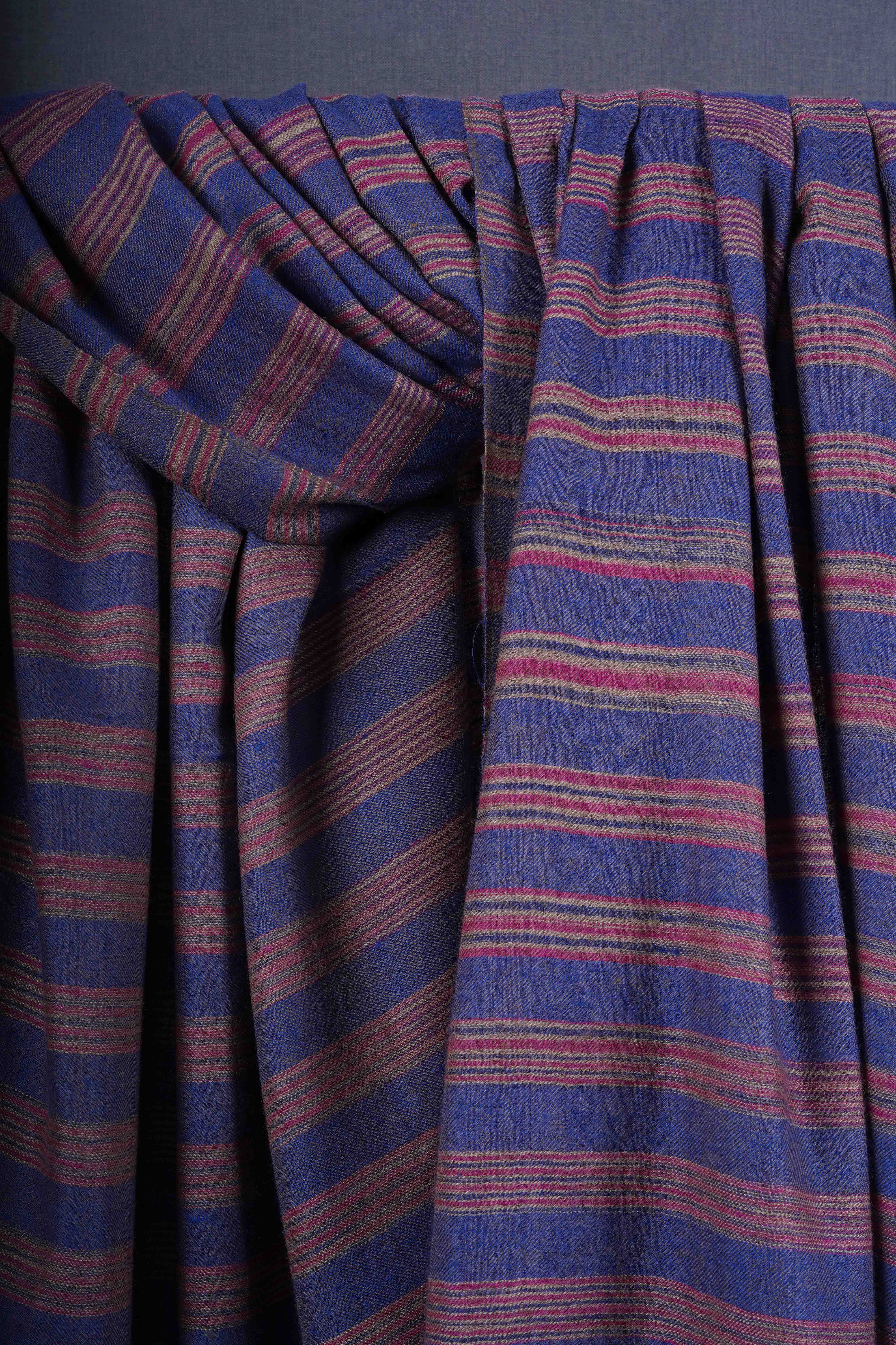 Blue Handwoven Striped Cashmere Pashmina Shawl