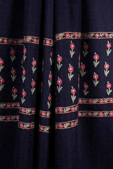 Navy Blue Base Big Border Embroidery Cashmere Pashmina Shawl