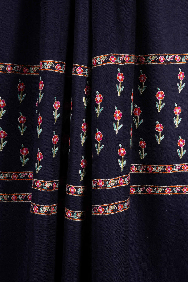 Navy Blue Base Big Border Embroidery Cashmere Pashmina Shawl