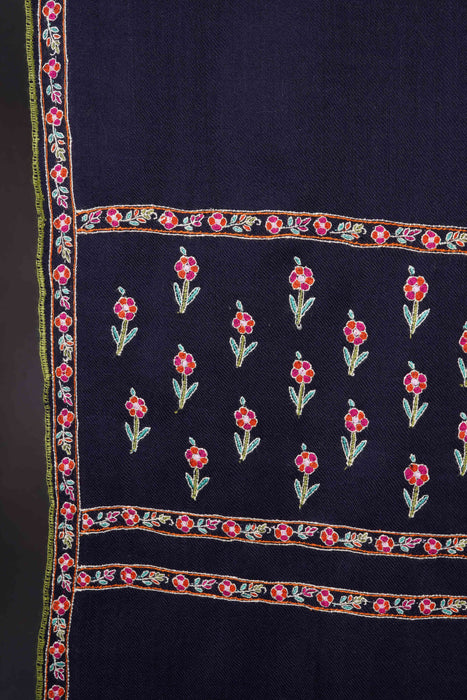 Navy Blue Base Big Border Embroidery Cashmere Pashmina Shawl