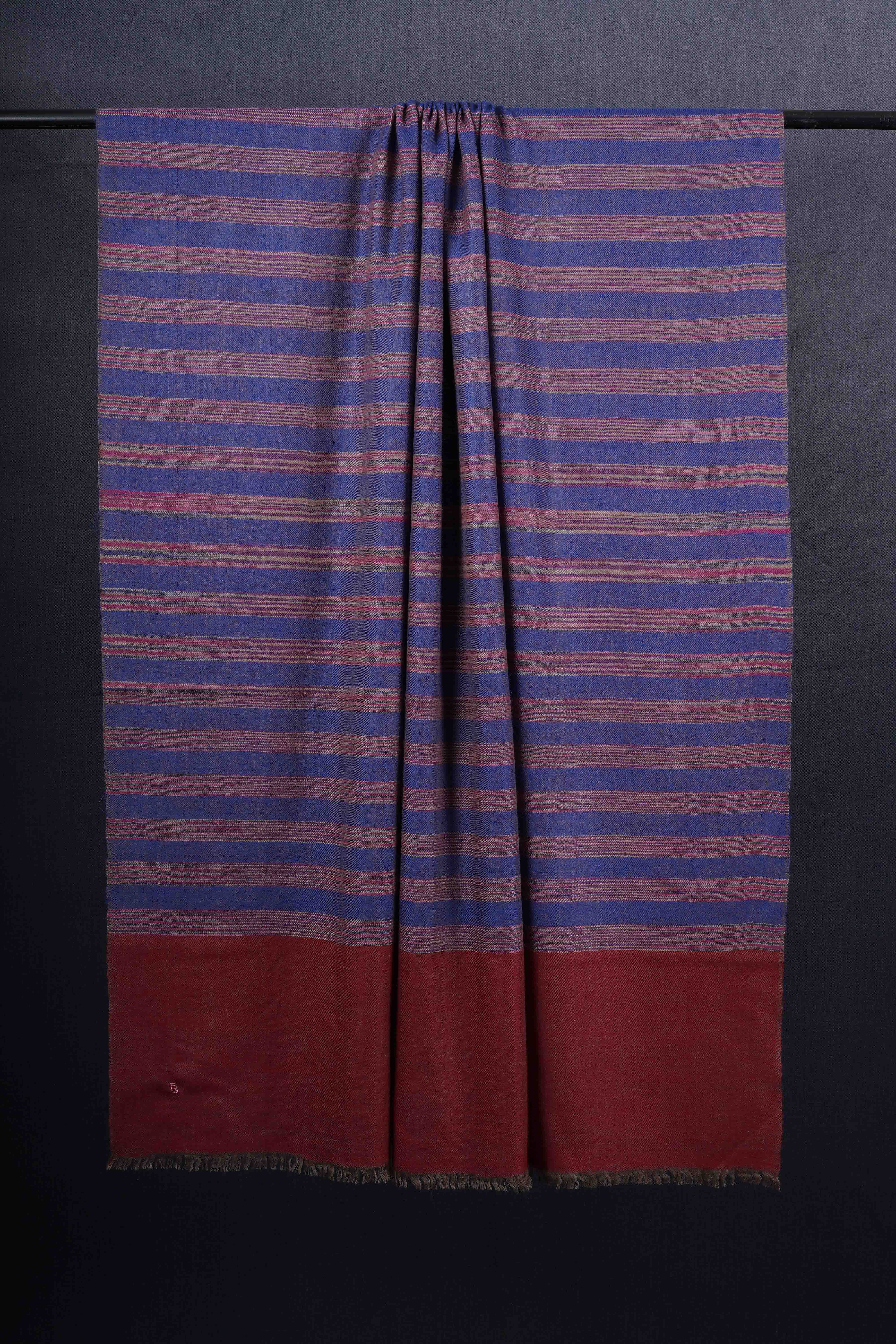 Blue Handwoven Striped Cashmere Pashmina Shawl