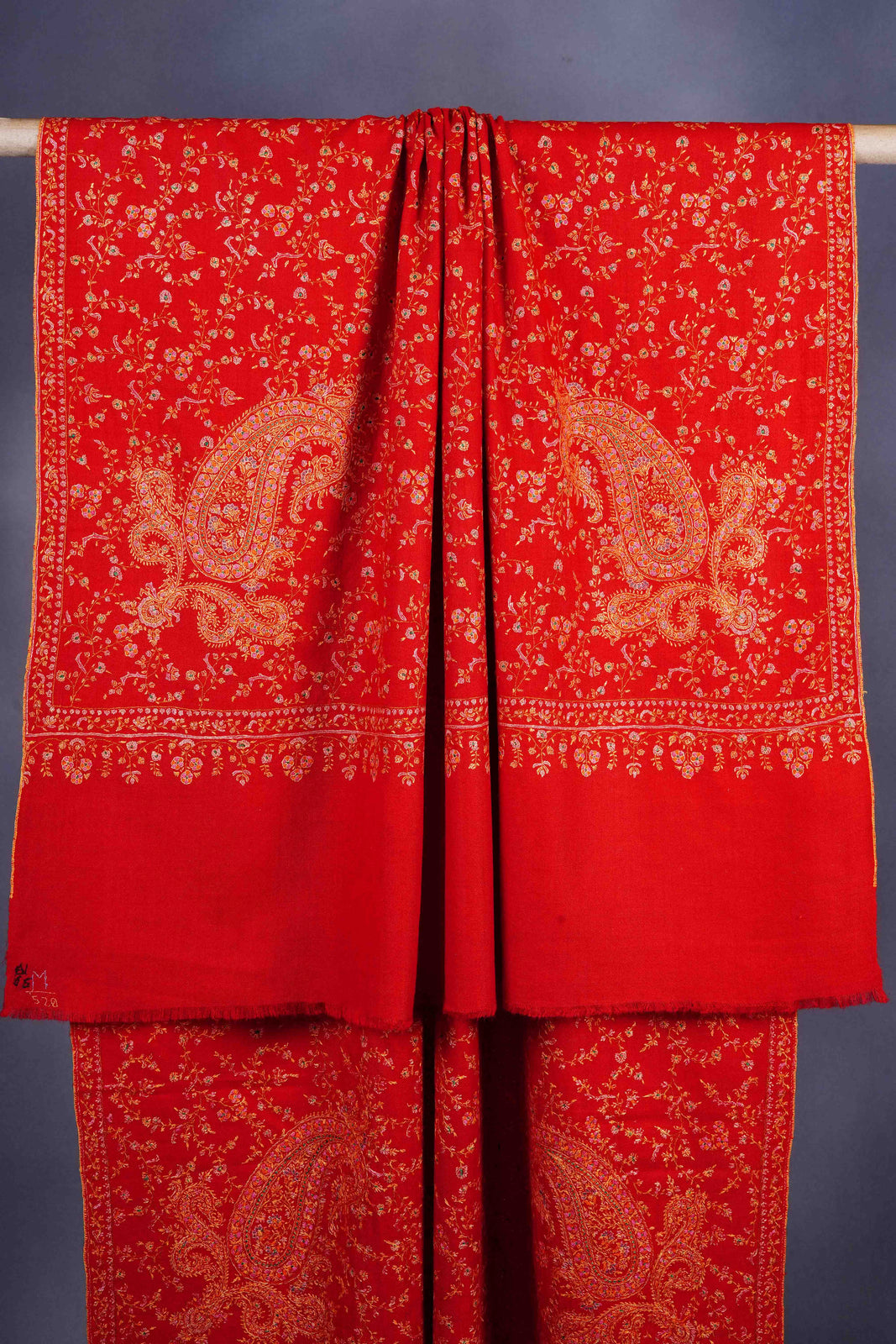 Red Jali Embroidery Pashmina Cashmere Shawl