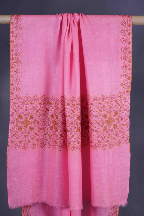 Pink Base Big Border Embroidery Cashmere Pashmina Shawl