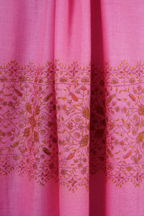 Pink Base Big Border Embroidery Cashmere Pashmina Shawl