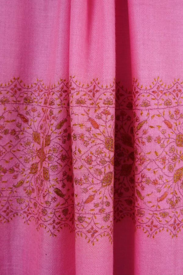 Pink Base Big Border Embroidery Cashmere Pashmina Shawl