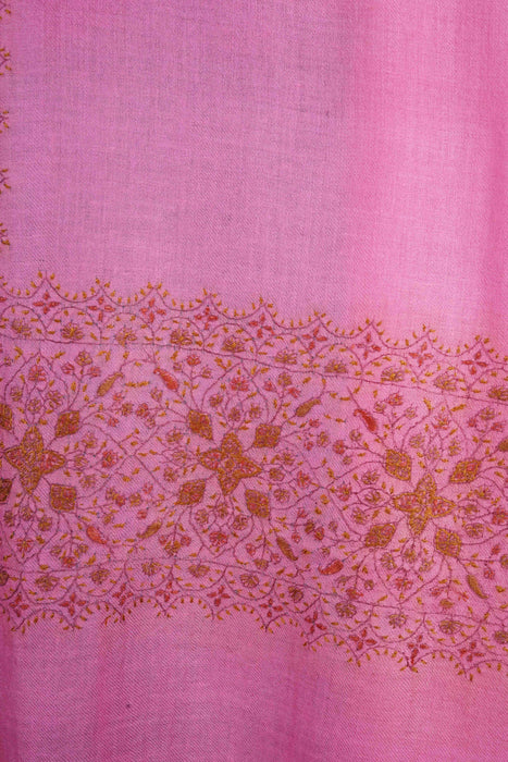 Pink Base Big Border Embroidery Cashmere Pashmina Shawl