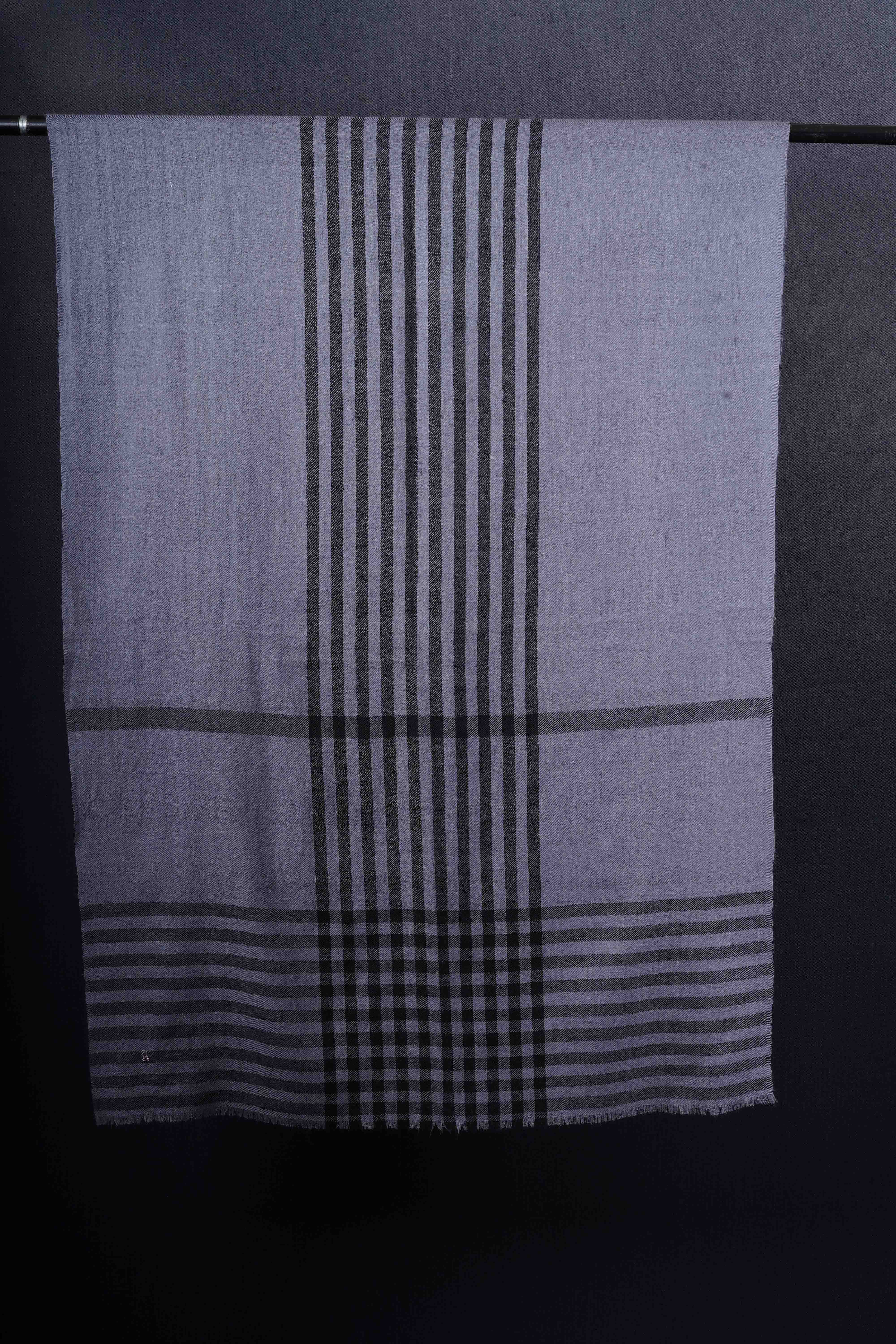 Grey and Black Handwoven Cashmere Pashmina Scarf
