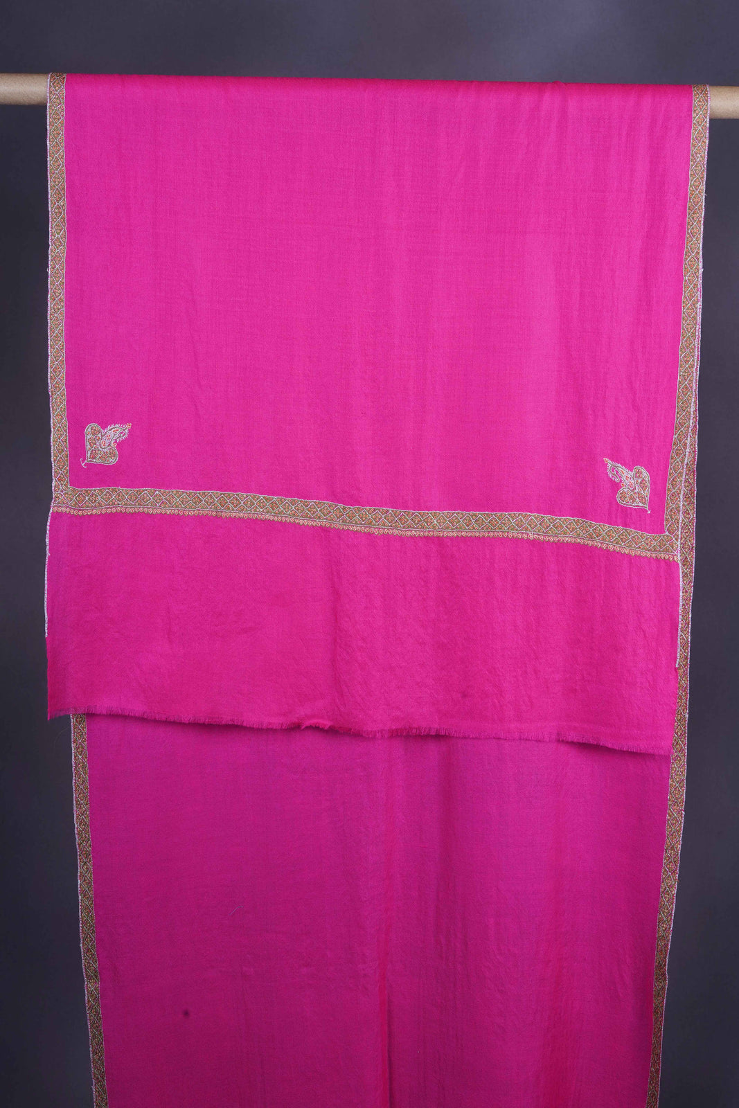Pink Border Embroidery Cashmere Pashmina Scarf