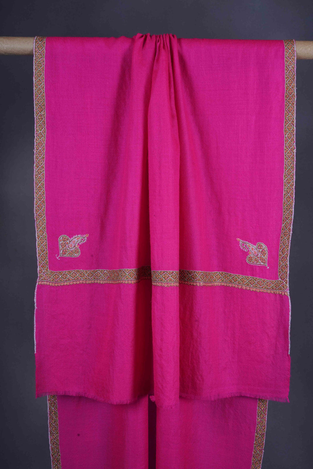 Pink Border Embroidery Cashmere Pashmina Scarf