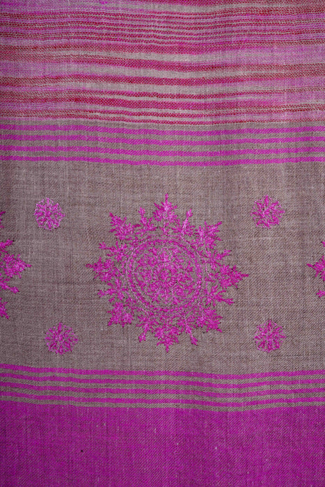 Pink Base Big Border Embroidery Cashmere Pashmina Shawl