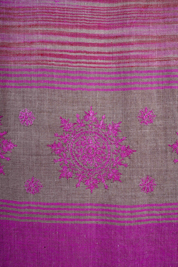 Pink Base Big Border Embroidery Cashmere Pashmina Shawl