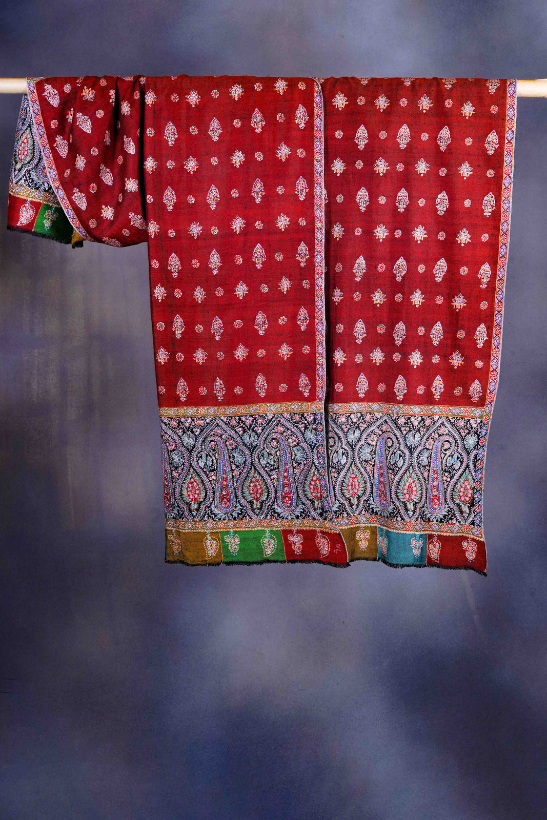 Maroon Multicolor Embroidery Pashmina Cashmere Shawl