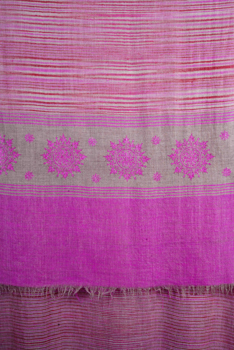 Pink Base Big Border Embroidery Cashmere Pashmina Shawl