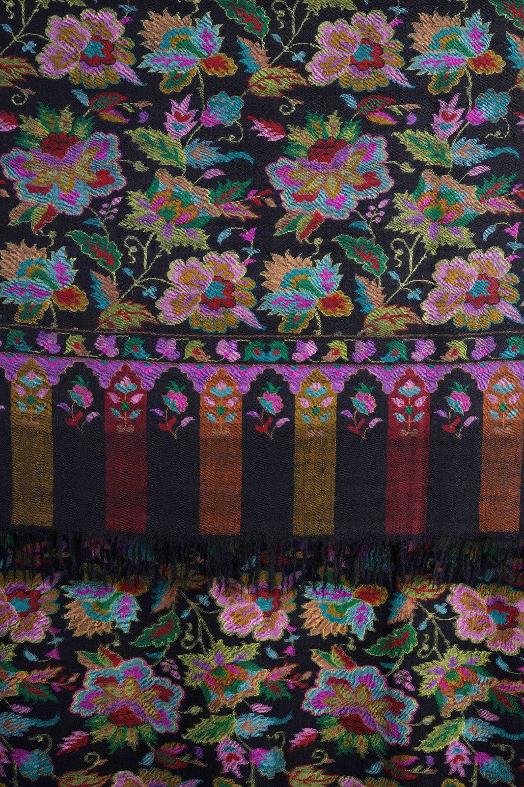 Black Base Rose Kani Jamawar Pashmina Shawl