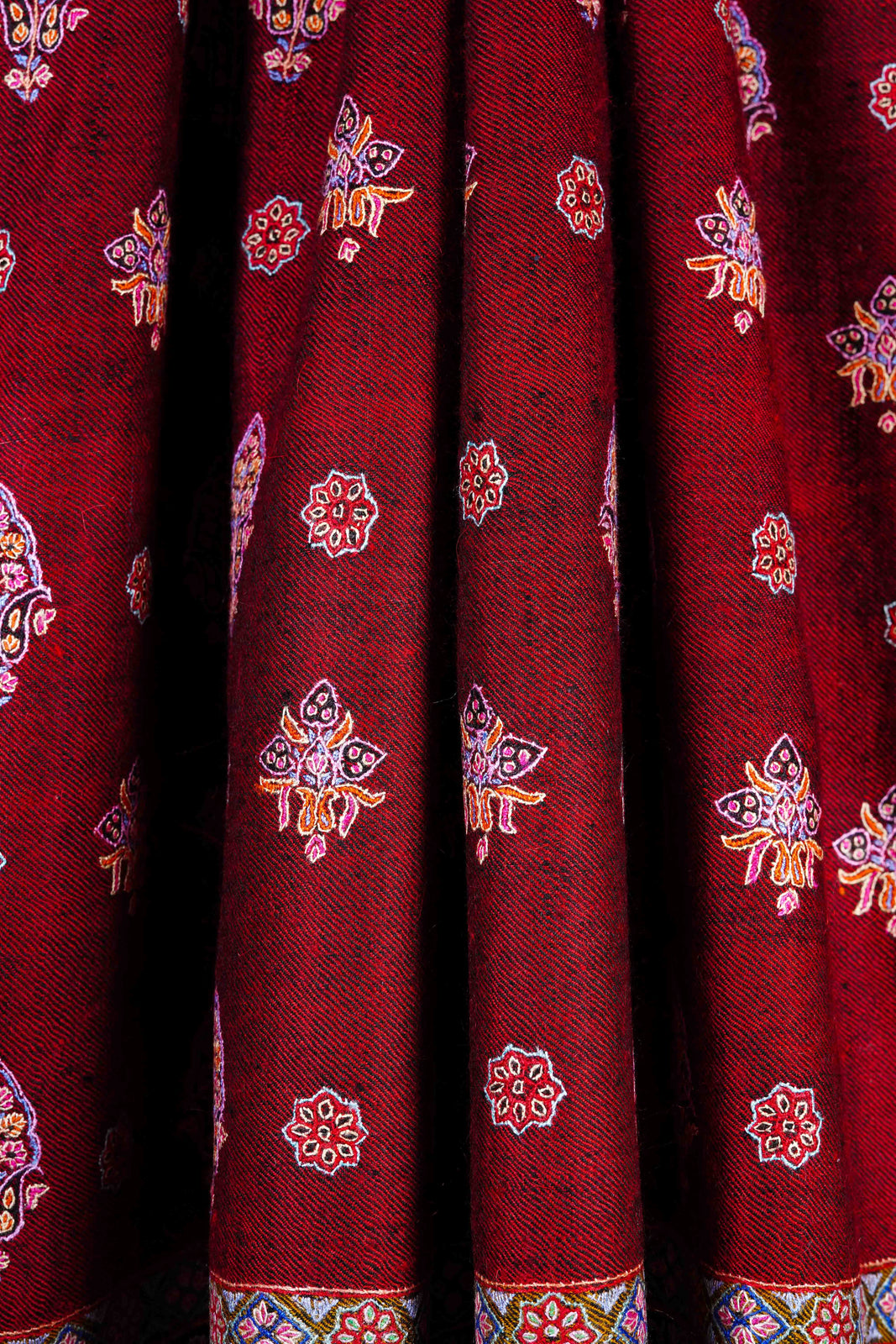 Maroon Multicolor Embroidery Pashmina Cashmere Shawl