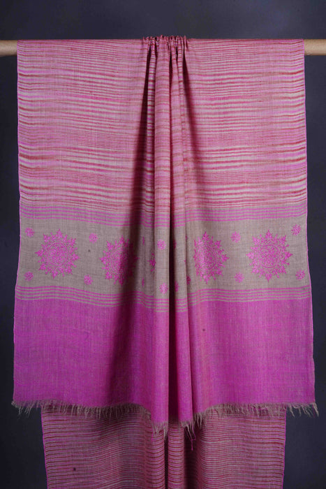 Pink Base Big Border Embroidery Cashmere Pashmina Shawl