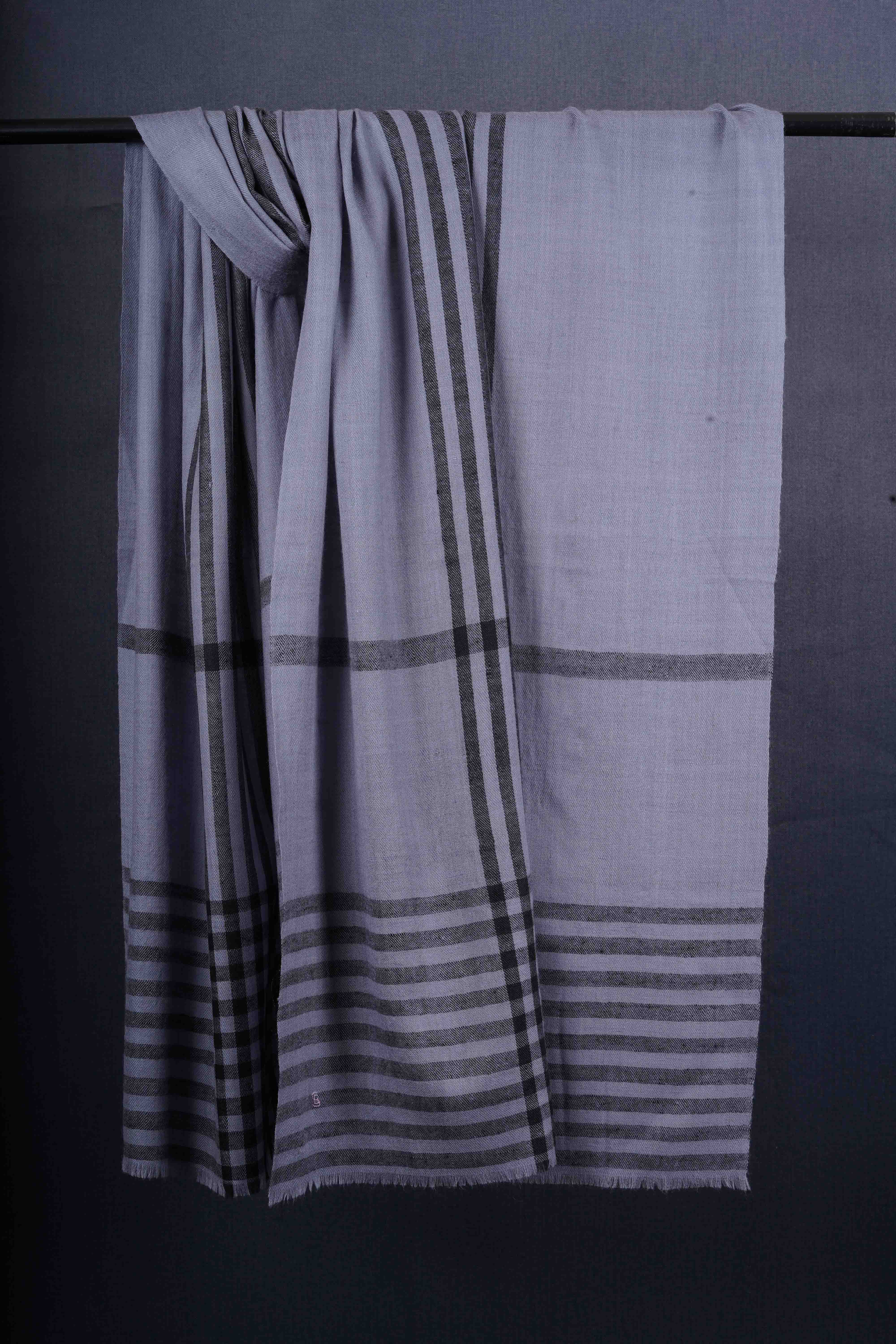 Grey and Black Handwoven Cashmere Pashmina Scarf