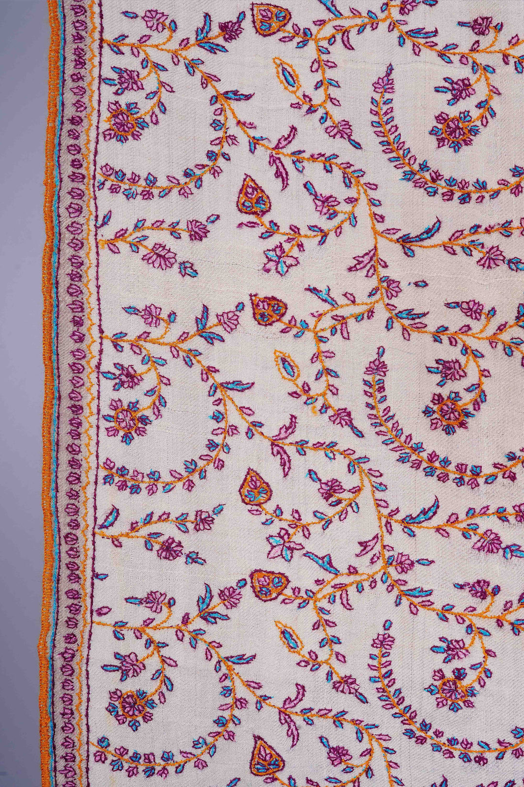 Ivory Base Jamawar Embroidery Pashmina Shawl