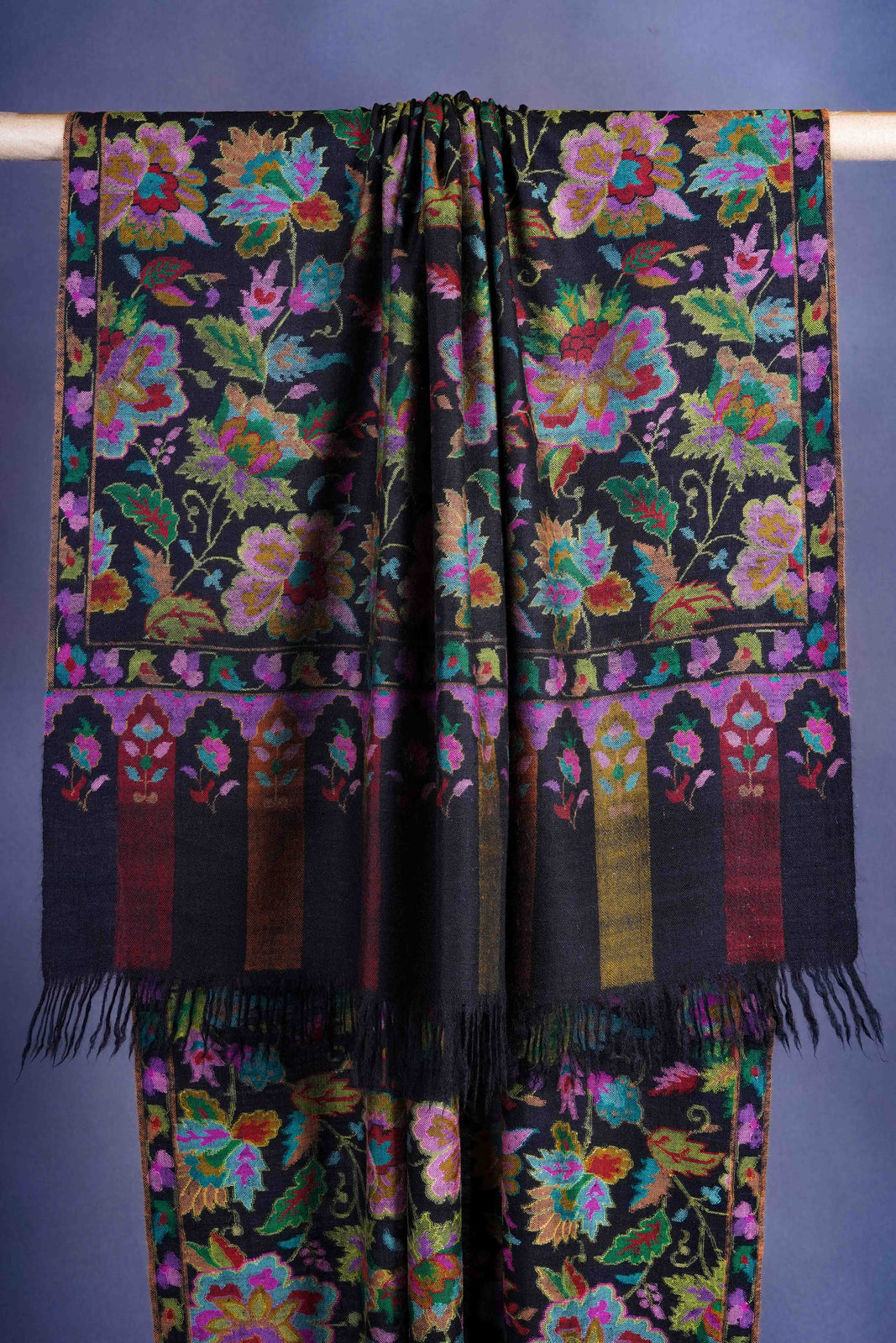 Black Base Rose Kani Jamawar Pashmina Shawl