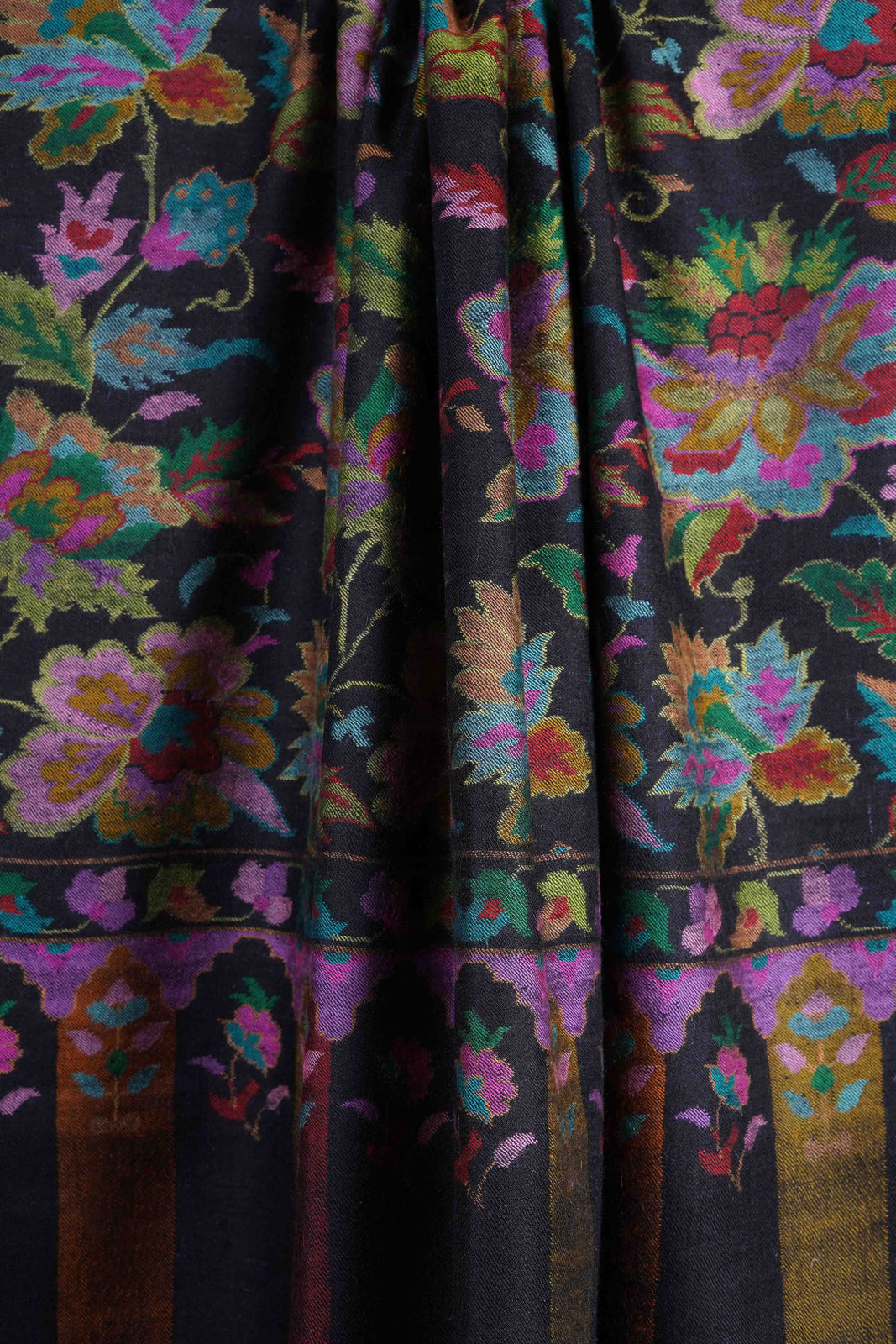 Black Base Rose Kani Jamawar Pashmina Shawl