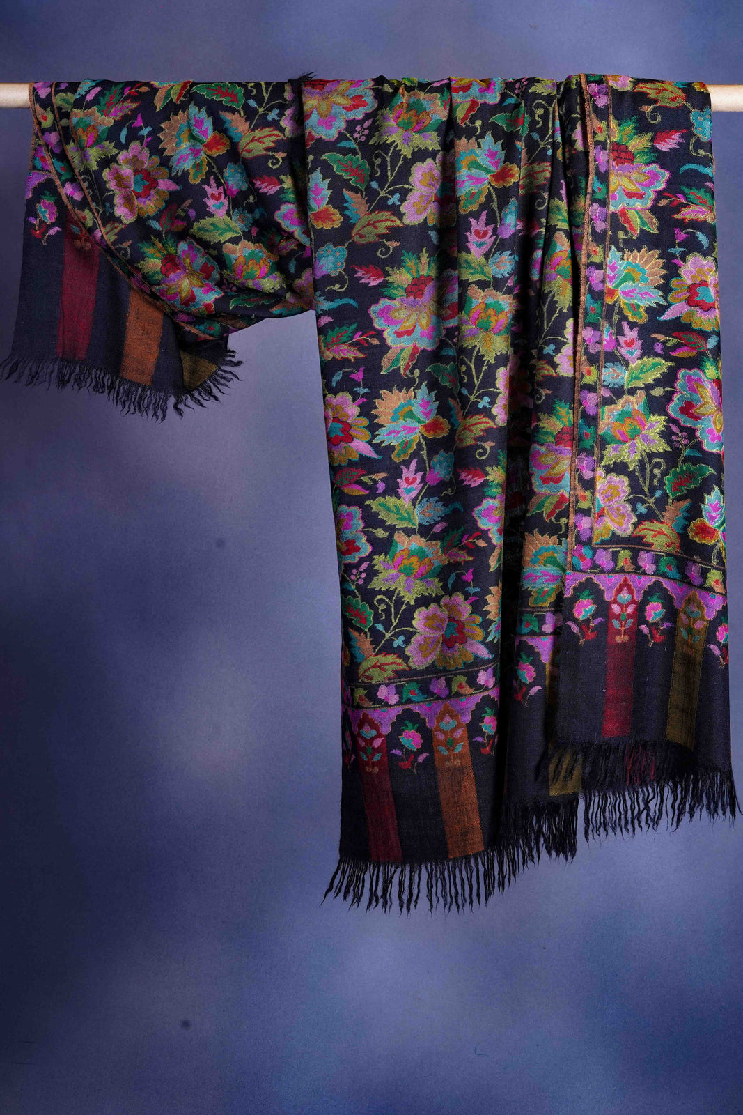 Black Base Rose Kani Jamawar Pashmina Shawl