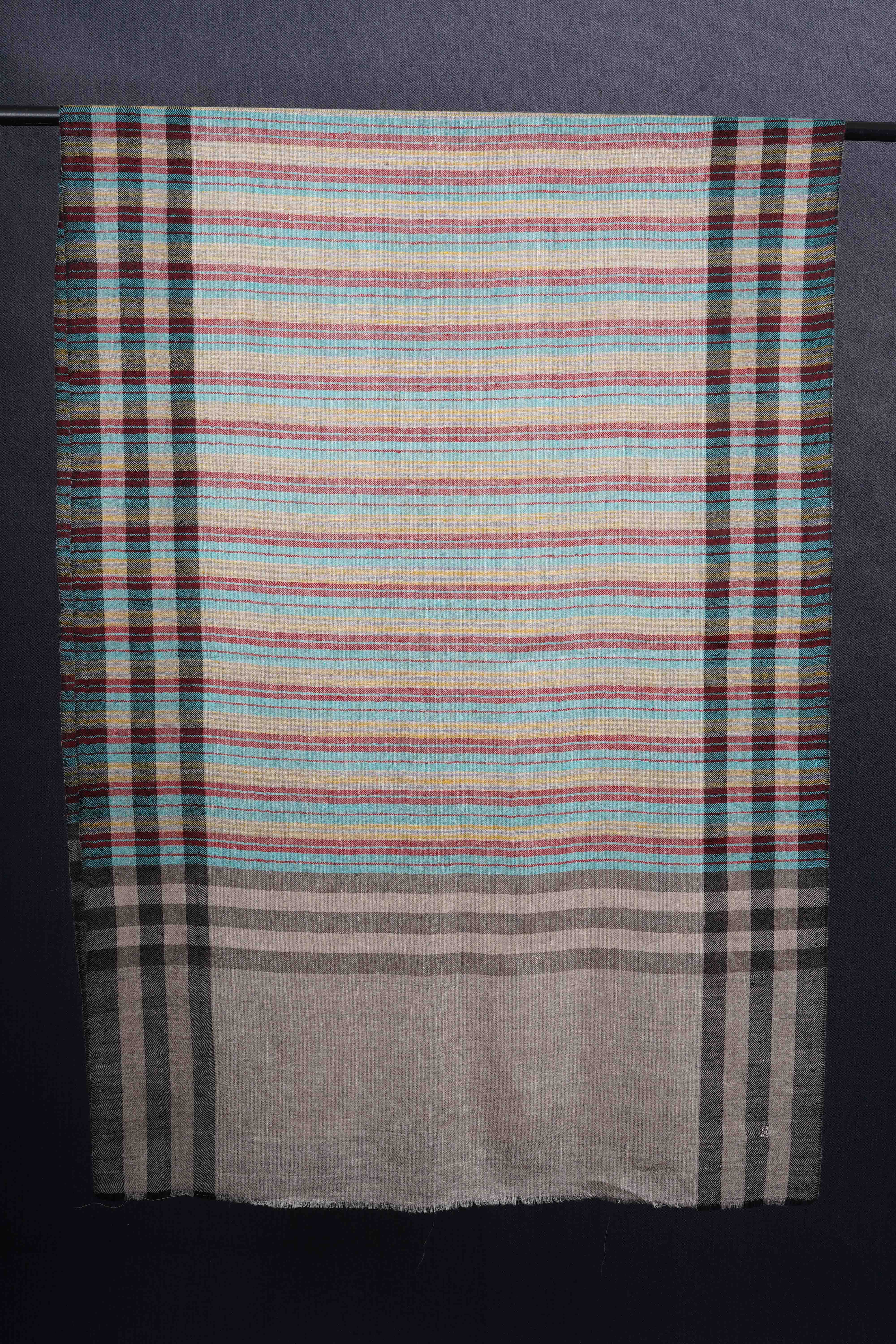 Ivory Base Multicolor Striped Handwoven Cashmere Pashmina Scarf