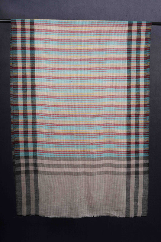 Ivory Base Multicolor Striped Handwoven Cashmere Pashmina Scarf