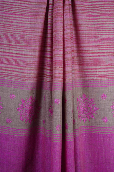 Pink Base Big Border Embroidery Cashmere Pashmina Shawl