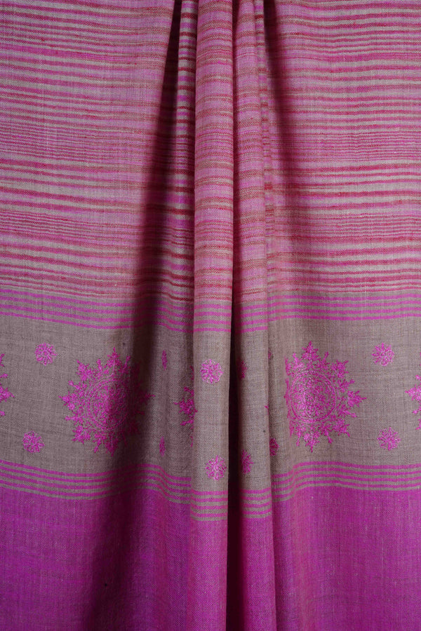 Pink Base Big Border Embroidery Cashmere Pashmina Shawl