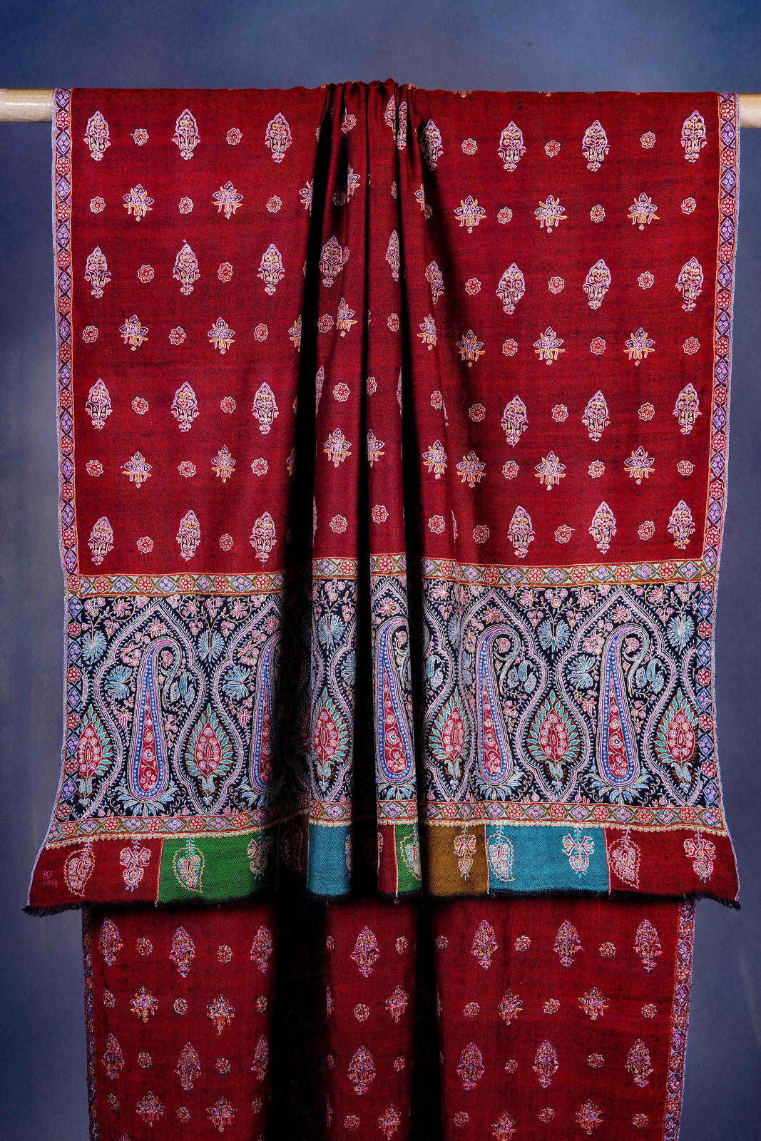 Maroon Multicolor Embroidery Pashmina Cashmere Shawl