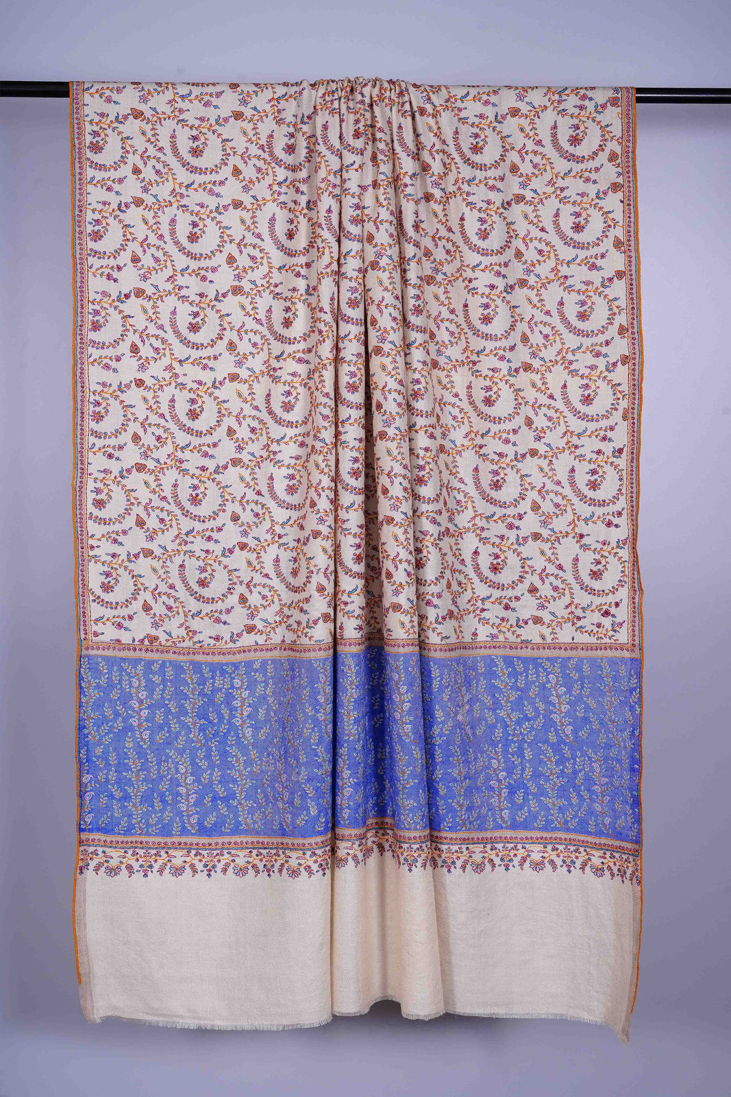 Ivory Base Jamawar Embroidery Pashmina Shawl