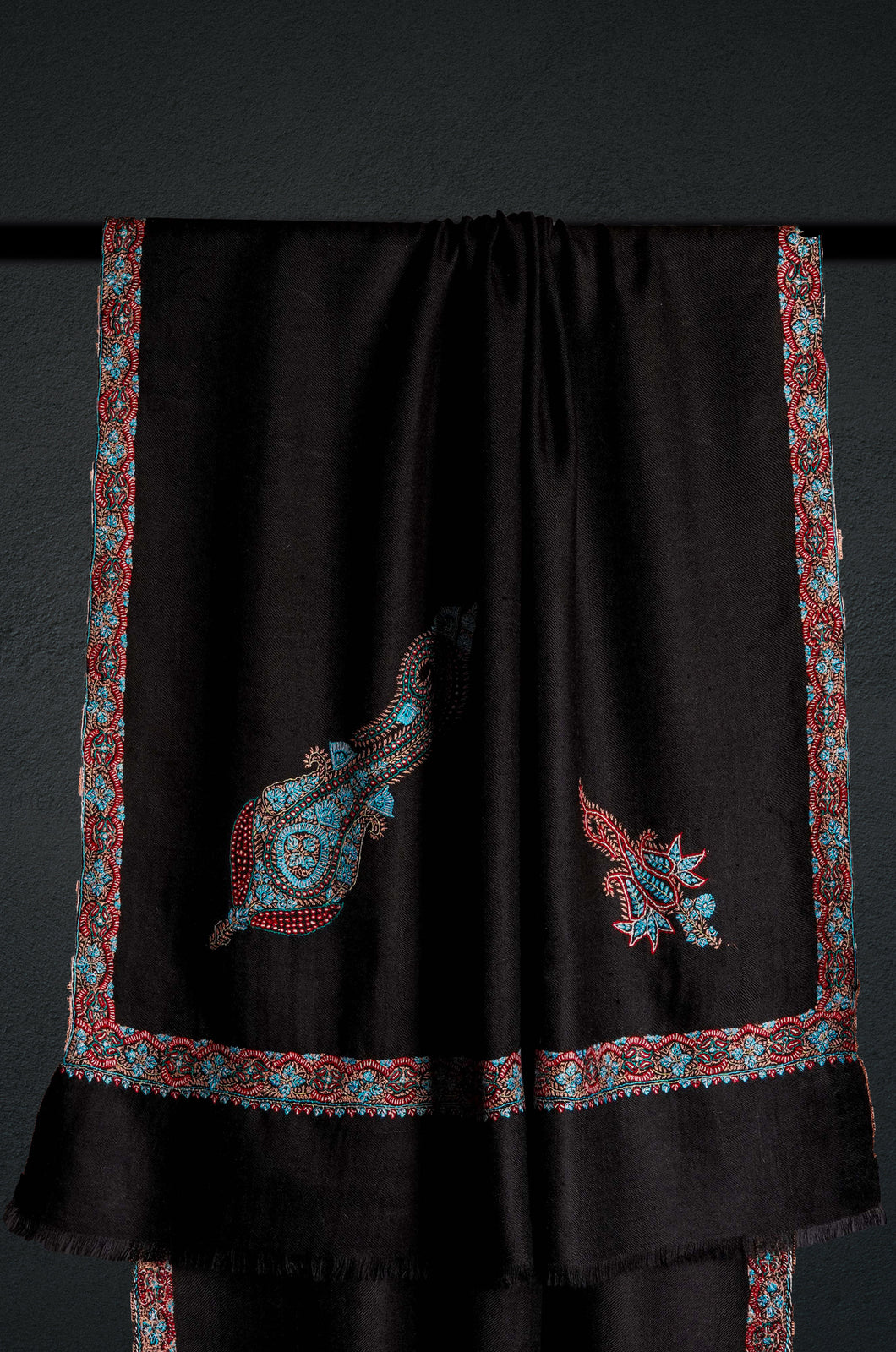 Black Base Sozni Embroidery Pashmina Scarf