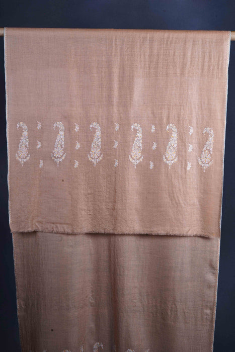Natural Base Big Border Embroidery Cashmere Pashmina Scarf