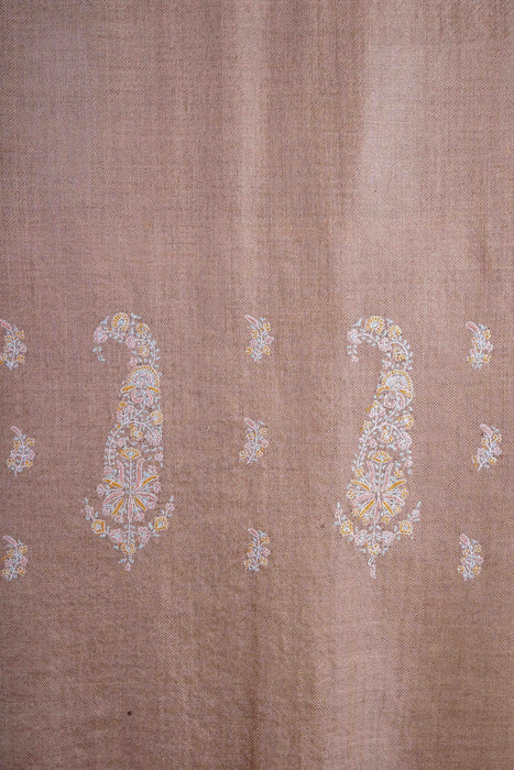 Natural Base Big Border Embroidery Cashmere Pashmina Scarf