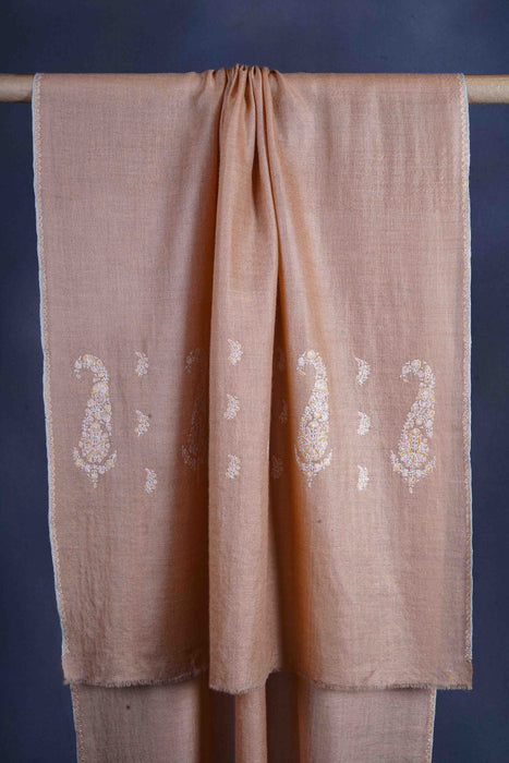 Natural Base Big Border Embroidery Cashmere Pashmina Scarf