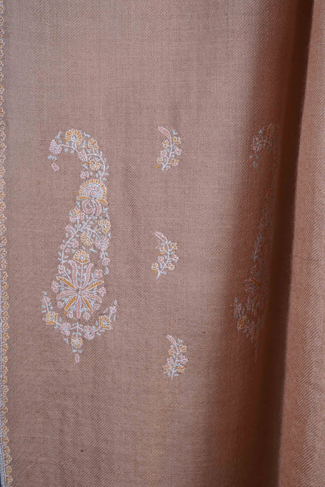 Natural Base Big Border Embroidery Cashmere Pashmina Scarf