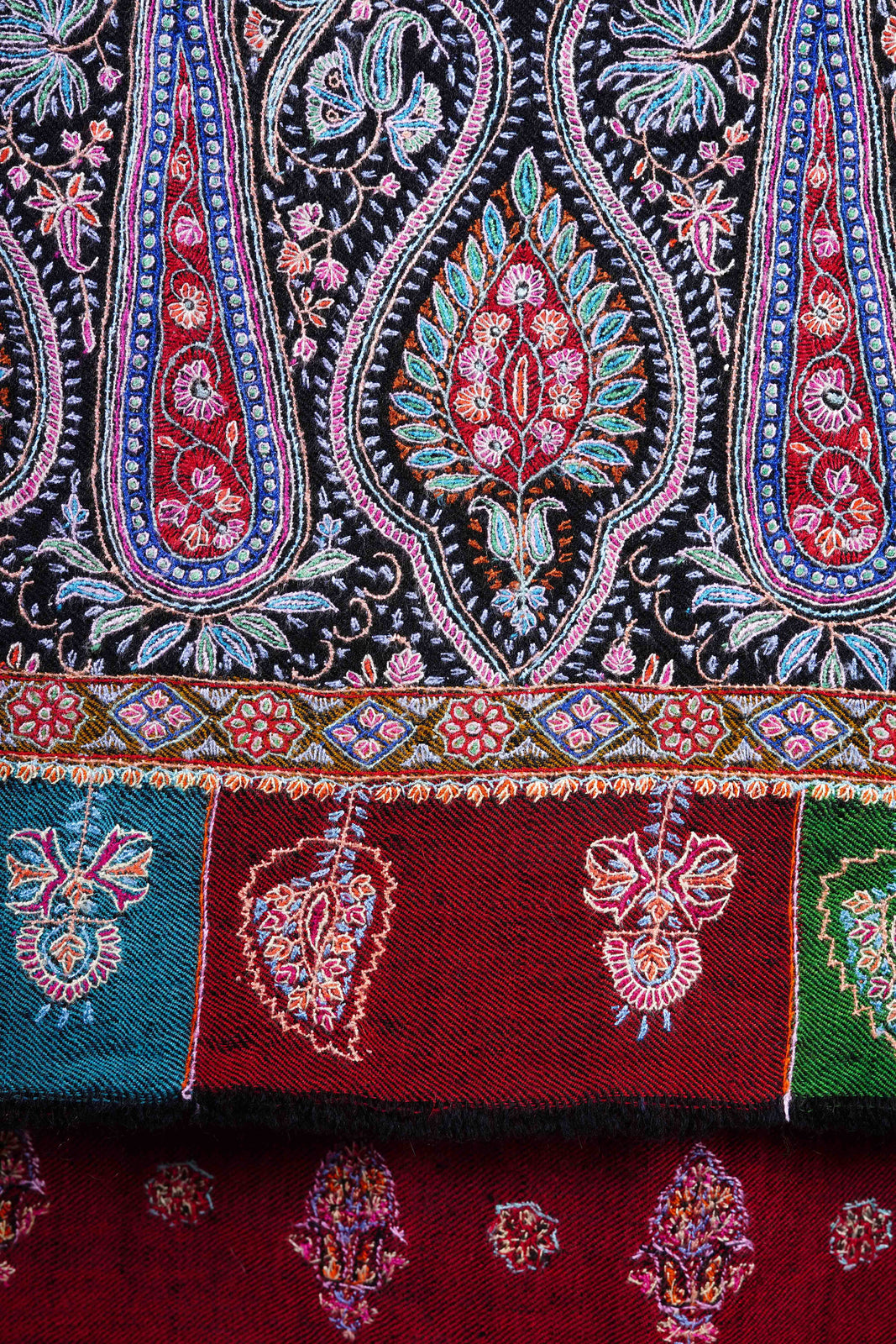 Maroon Multicolor Embroidery Pashmina Cashmere Shawl