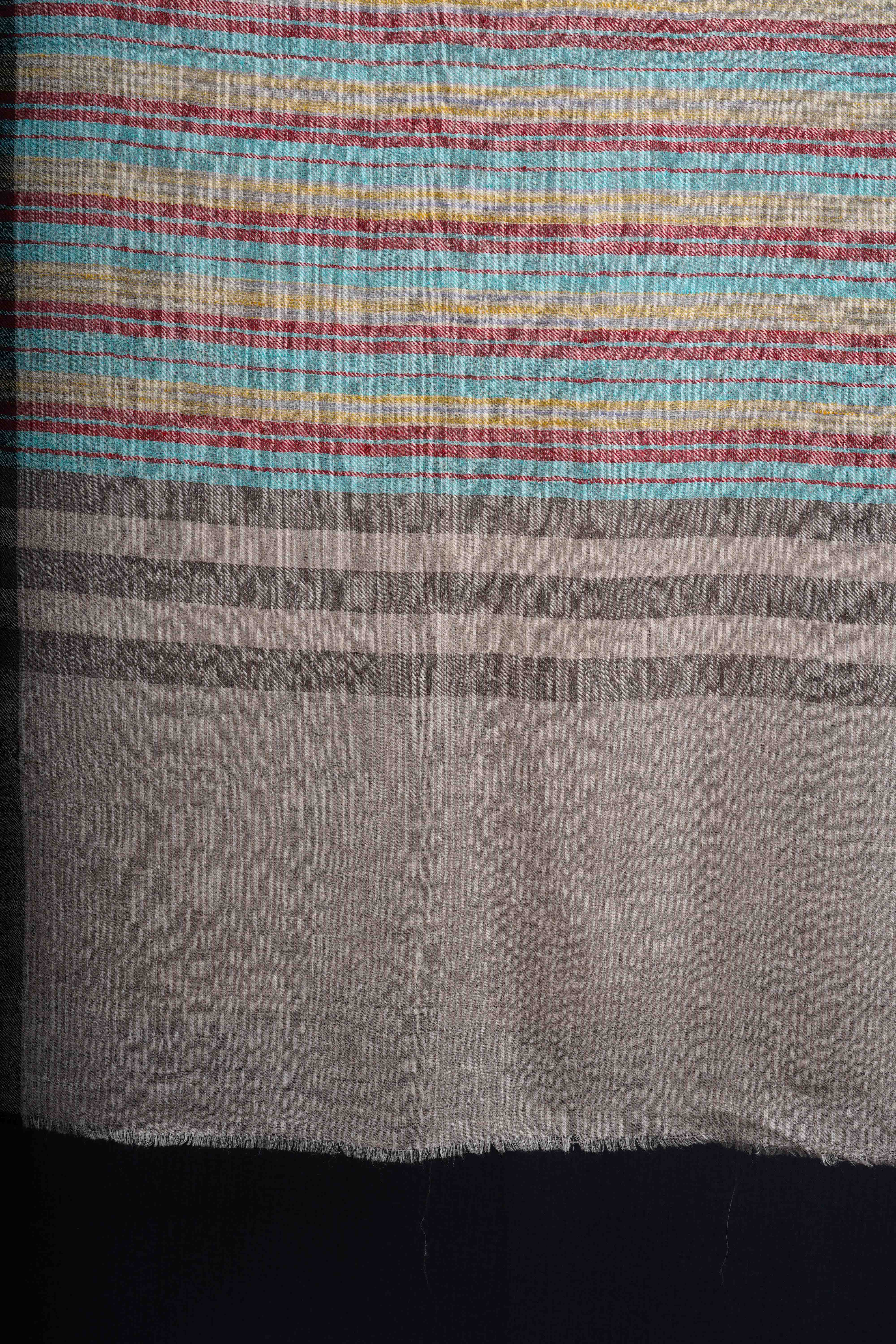 Ivory Base Multicolor Striped Handwoven Cashmere Pashmina Scarf