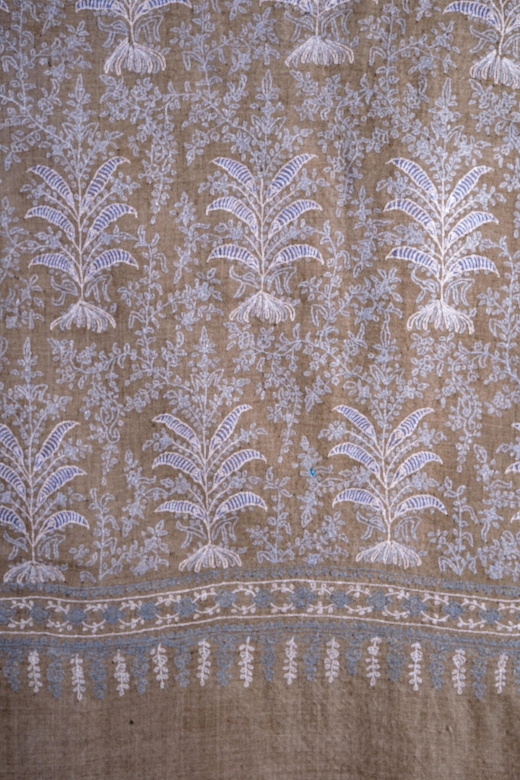 Natural Jali Embroidery Cashmere Pashmina Scarf