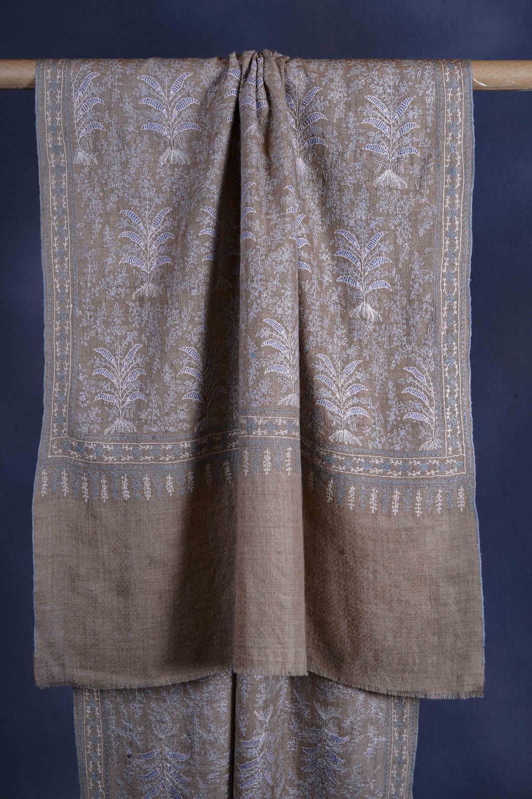 Natural Jali Embroidery Cashmere Pashmina Scarf