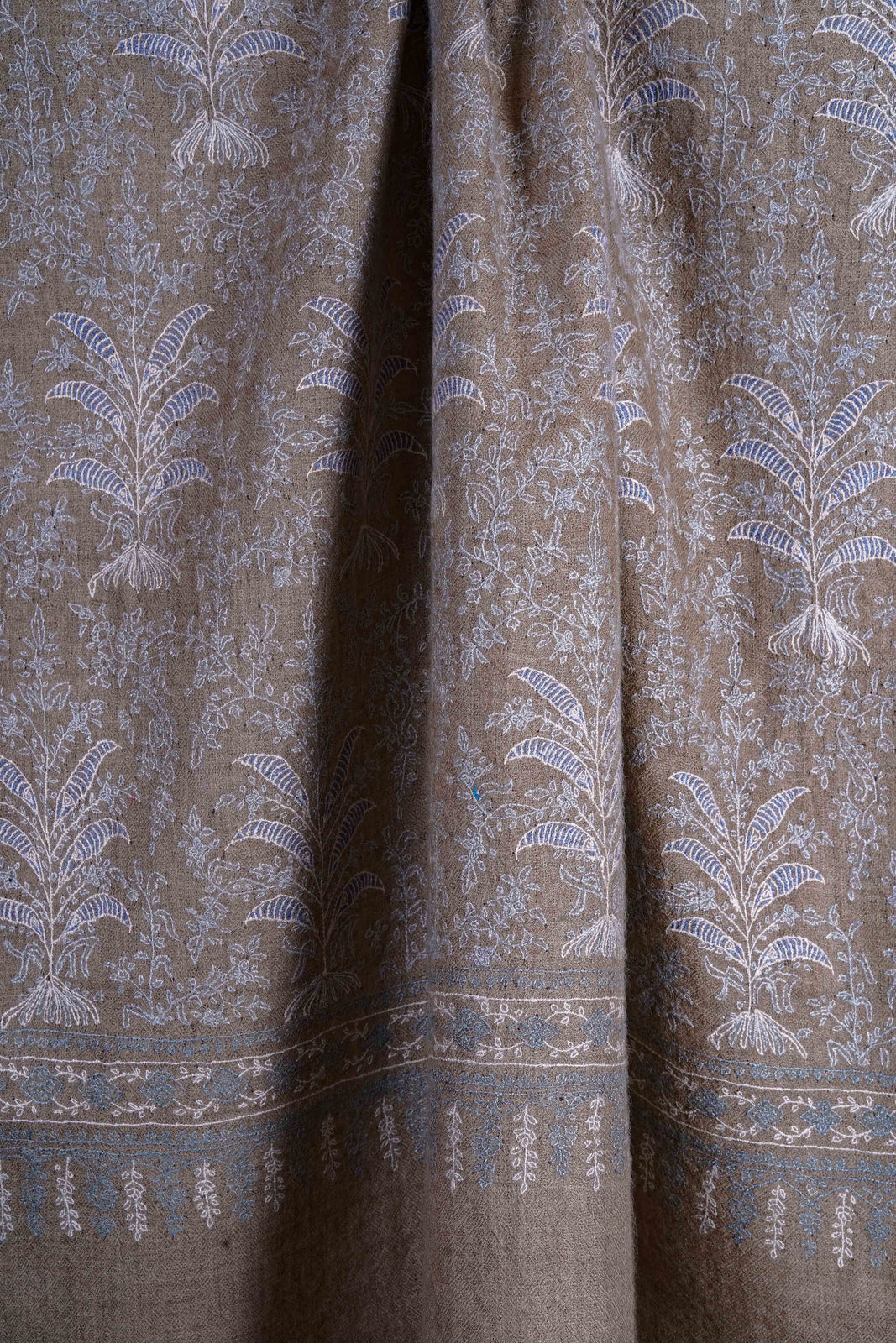 Natural Jali Embroidery Cashmere Pashmina Scarf