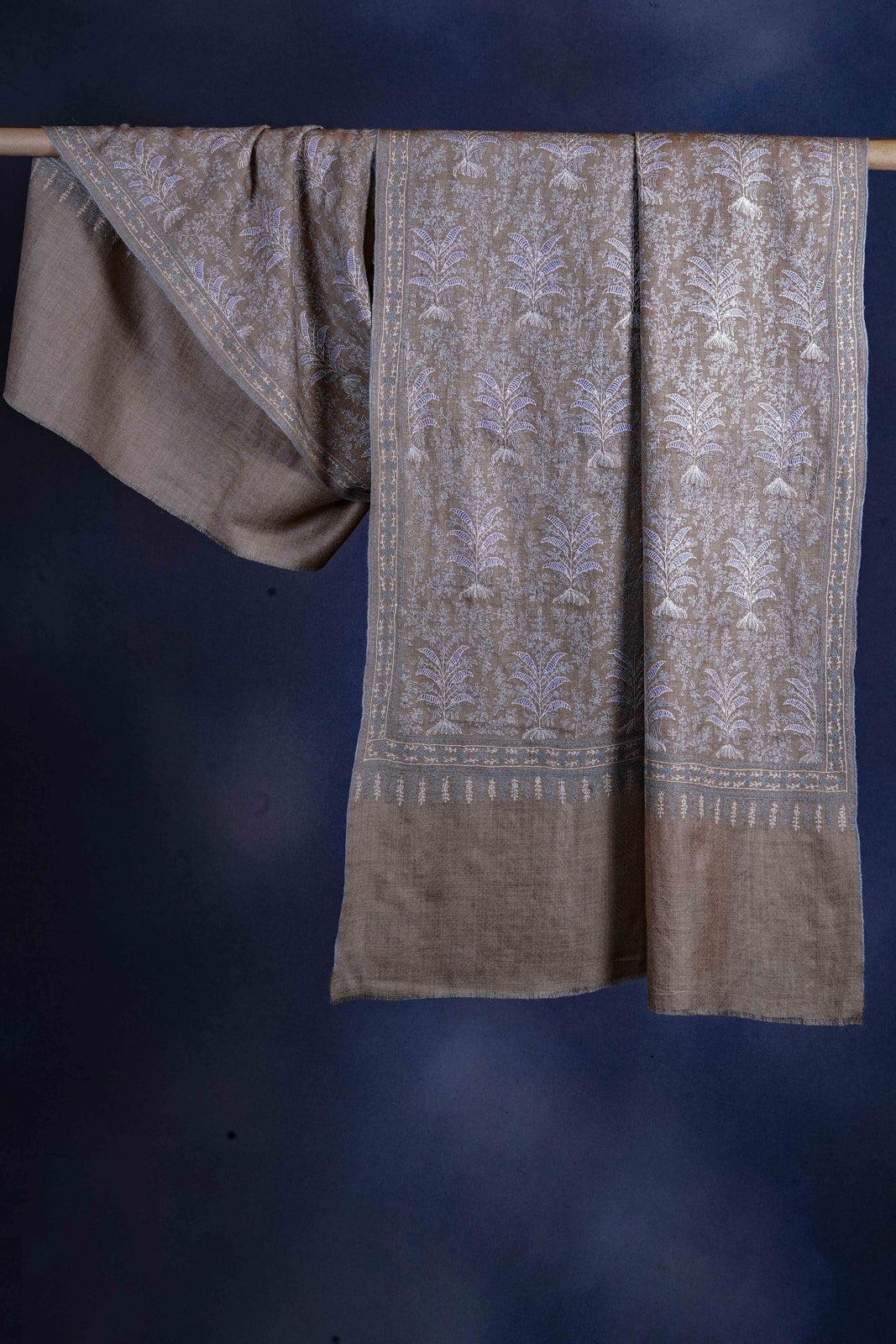Natural Jali Embroidery Cashmere Pashmina Scarf