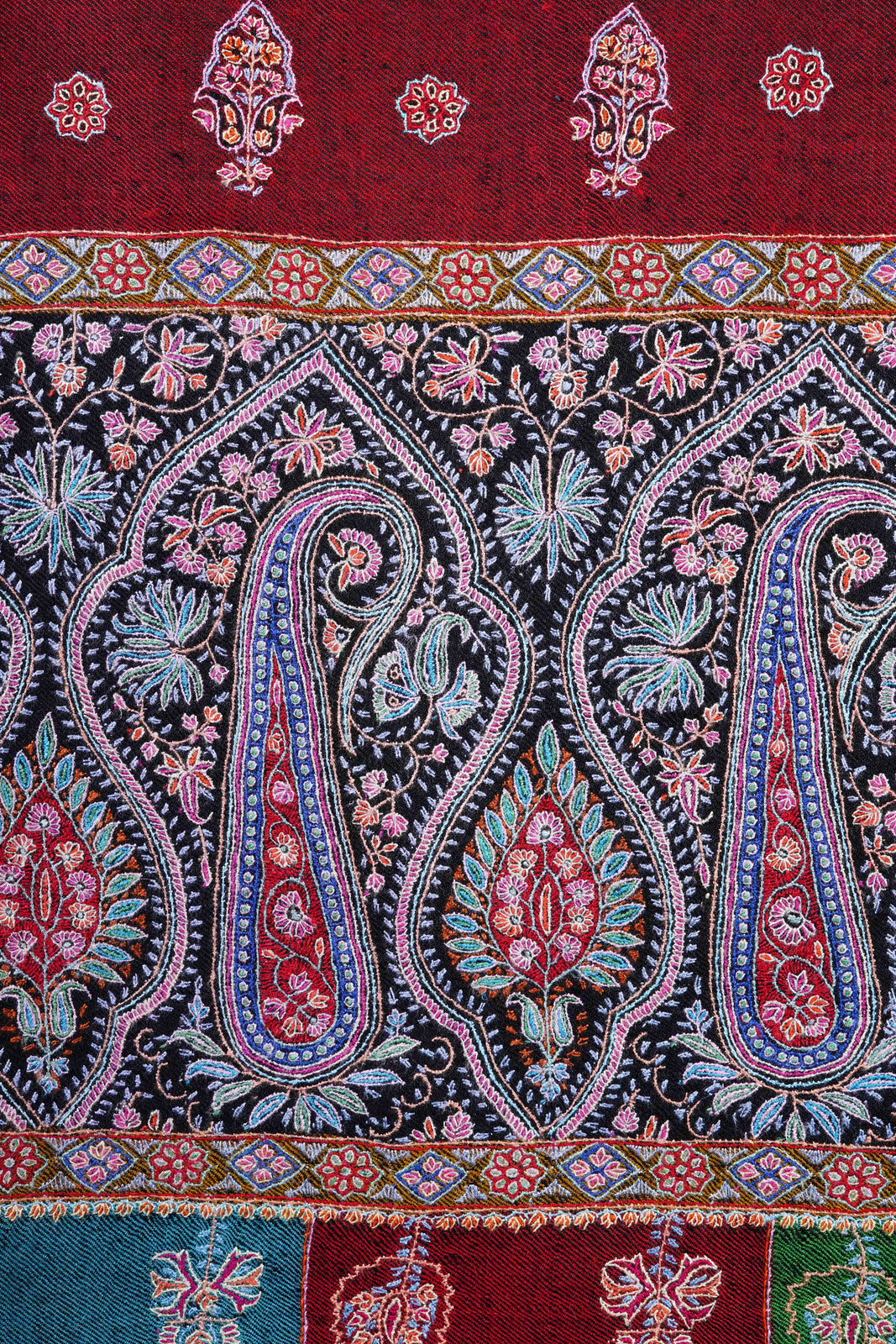 Maroon Multicolor Embroidery Pashmina Cashmere Shawl