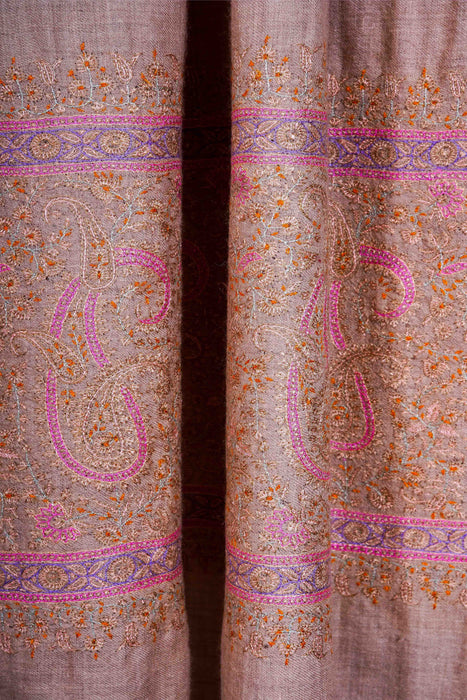 Natural Base multicolor Border silk Embroidery Cashmere Pashmina Shawl