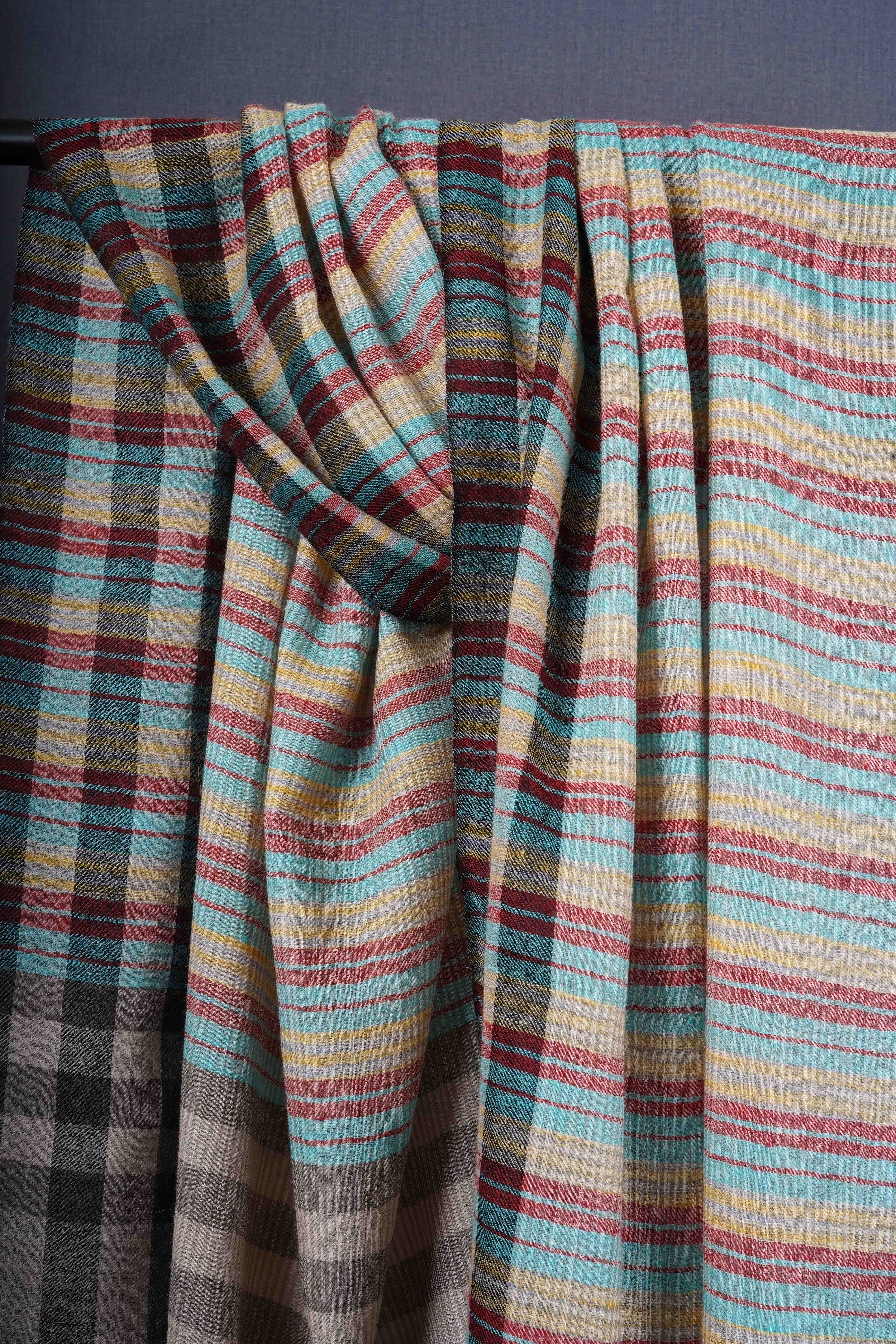 Ivory Base Multicolor Striped Handwoven Cashmere Pashmina Scarf