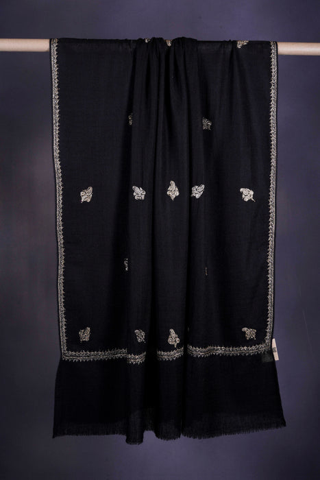 Black Base With Butti Tilla Embroidery Pashmina Shawl