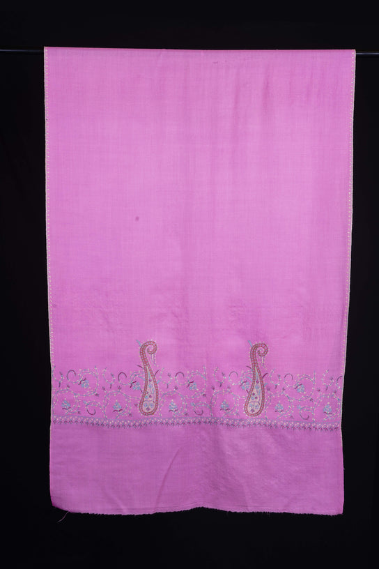 Pink Big Border Sozni Embroidery Merino Wool Scarf