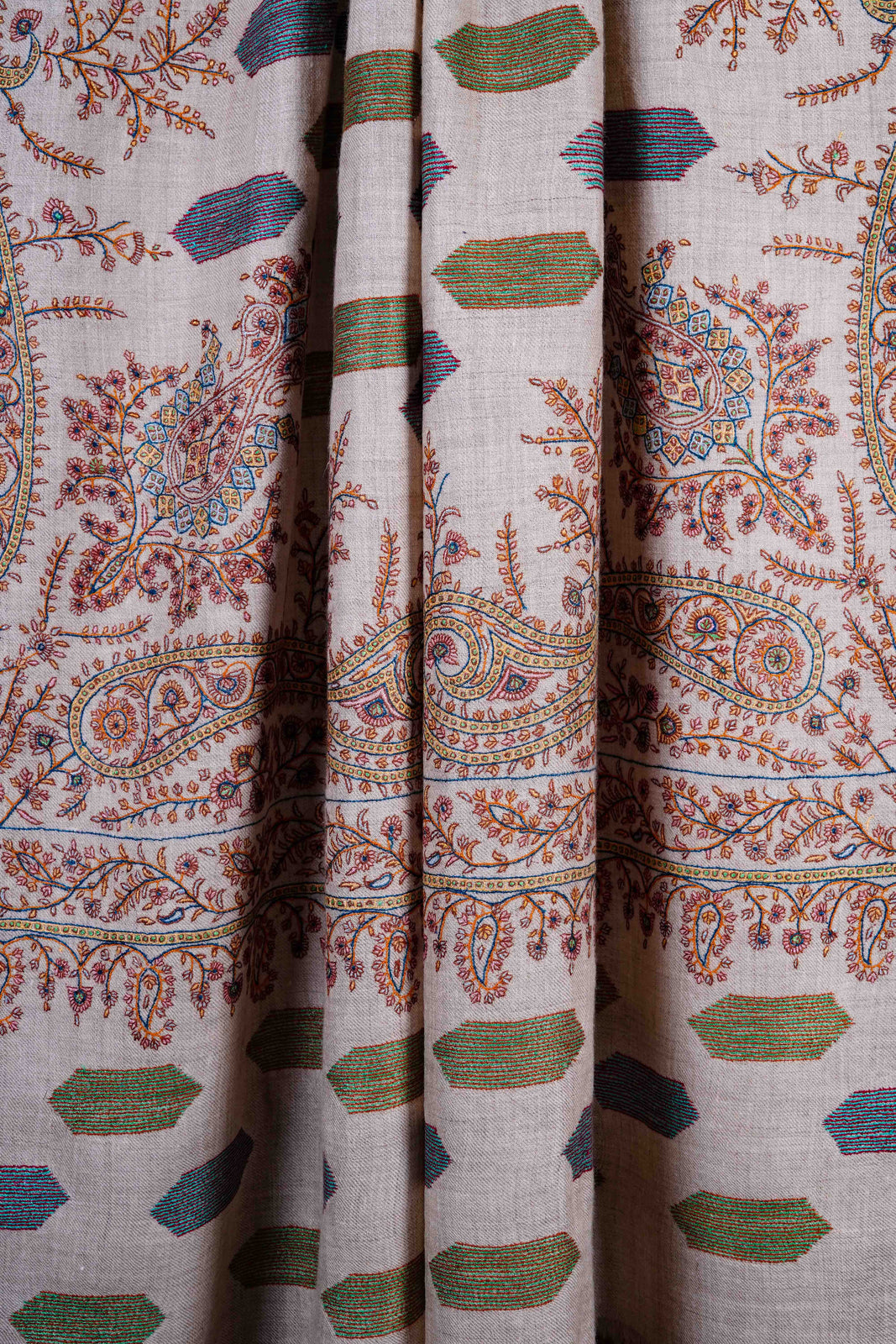 Ivory Boteh Motif Embroidery Pashmina Cashmere Shawl
