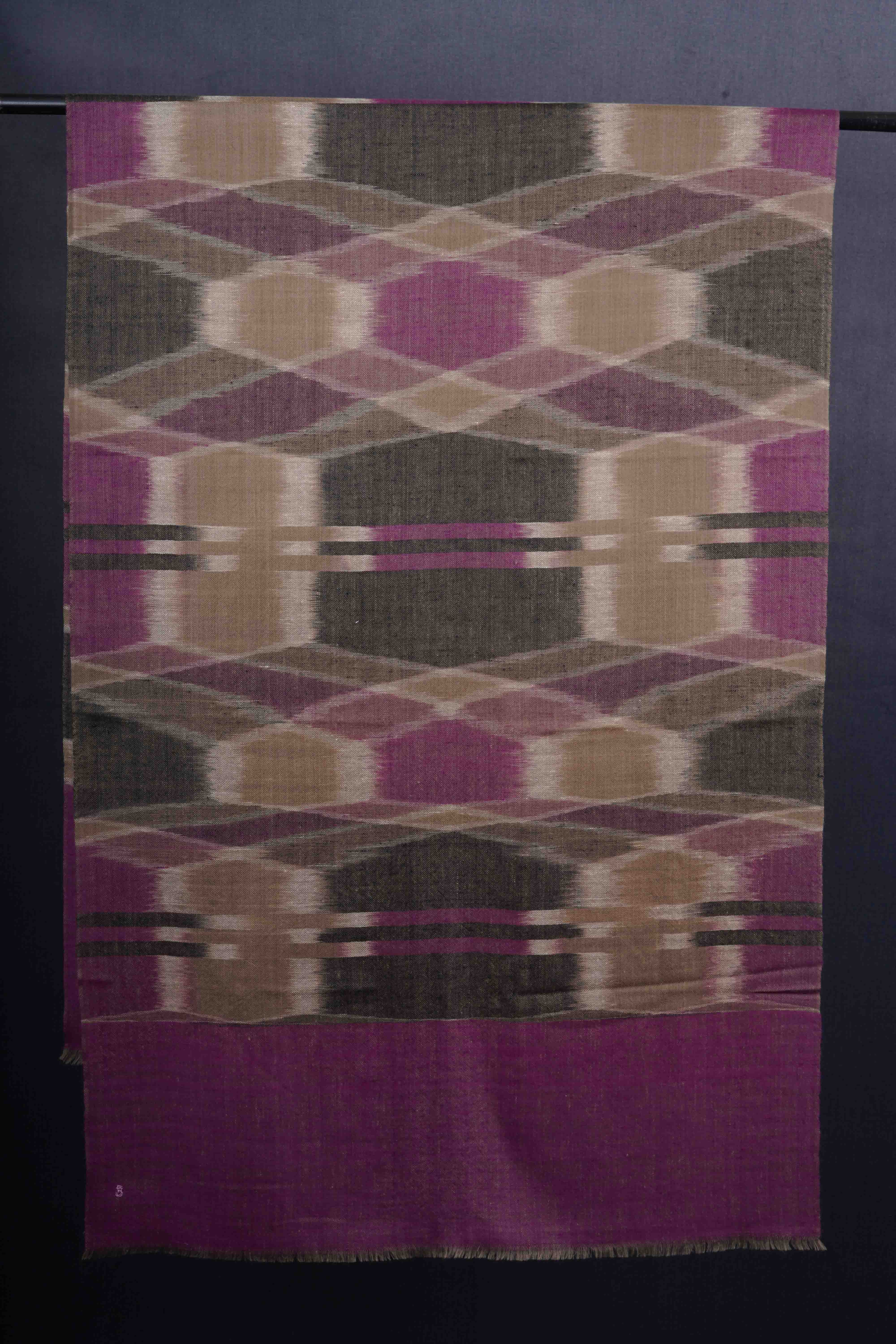Natural Base Pink Ikkat handwoven Cashmere Pashmina Scarf