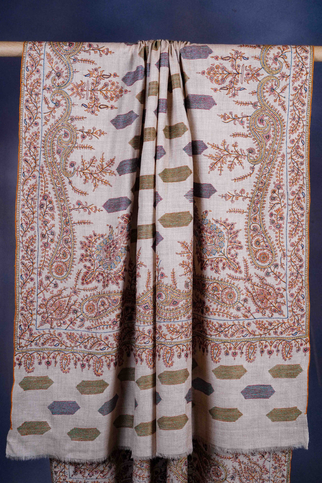 Ivory Boteh Motif Embroidery Pashmina Cashmere Shawl